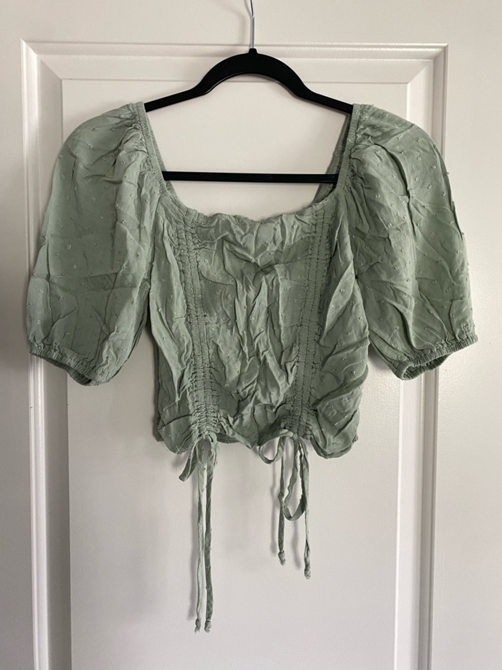 Sage Puff-Sleeve Square Neck Top